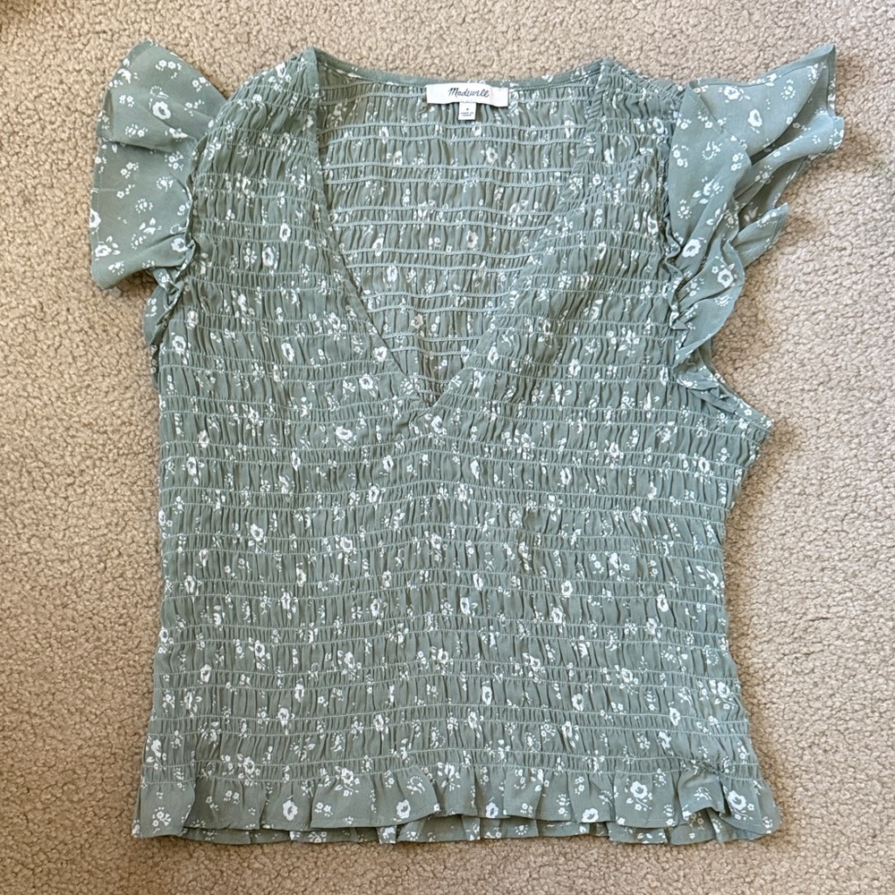 Madewell Sage Floral Ruffle Blouse